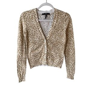 BCBG Tan and White Animal Print Cardigan Sweater Size XS Neutral Minimalist